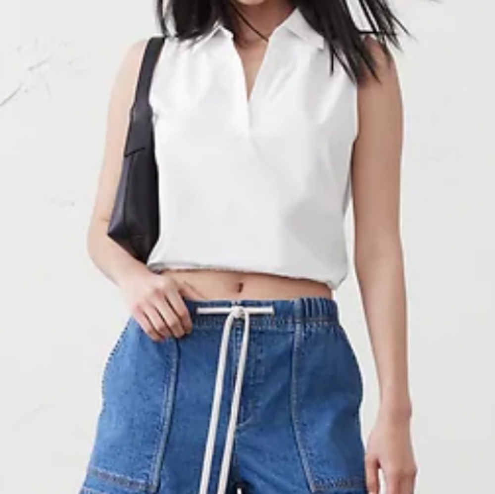 Banana Republic White Poplin Collared Top